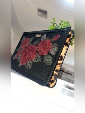 Kate Spade Black Floral Rose Leopard Print Wallet Clutch✨